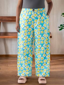 Bewakoof - Official Disney Women's Blue & White All Over Printed Plus Size Wide Leg Pyjamas