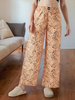 Bewakoof - Official Looney Tunes Women's Peach All Over Printed Wide Leg Pyjamas