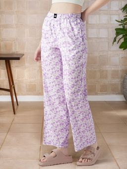 Bewakoof - Official Disney Women's Purple & White All Over Printed Wide Leg Pyjamas