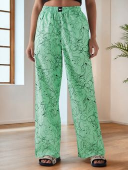 Bewakoof - Official Looney Tunes Women's Green All Over Printed Wide Leg Pyjamas