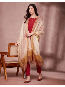 Fabindia - Beige Silk Blend Printed Dupatta