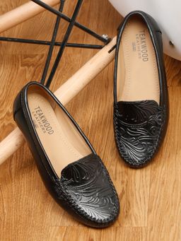 Teakwood - Women Black Leathers Black Slip-On Loafers