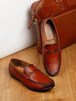 Teakwood - Men Brown Leather Solid Loafers