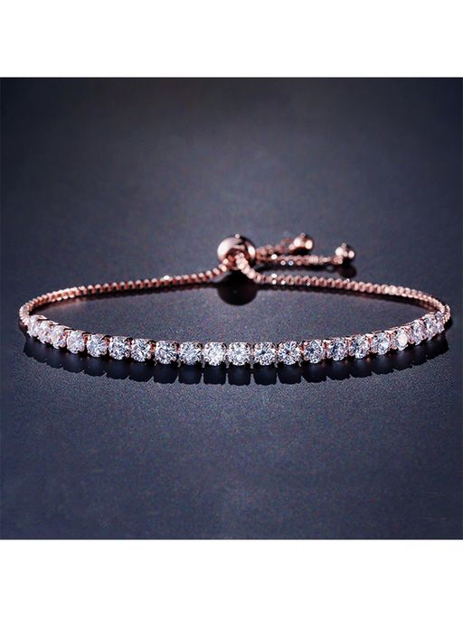 Yellow Chimes Women Rose Gold and White Crystals Rose Gold-Plated Charm Bracelet