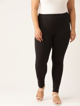 theRebelinme - Plus Size Womens Black Solid Color Cotton Knitted Legging