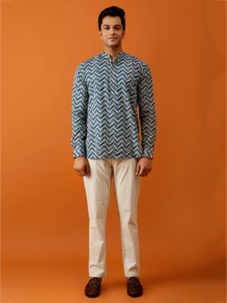 AAVYAM - Blue Chevron Printed Short Kurta