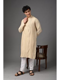 AAVYAM - Cream Textured Silk Kurta