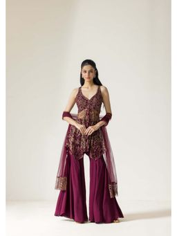 Dareiss - Wine Orchid Kurta with Sharara and Dupatta