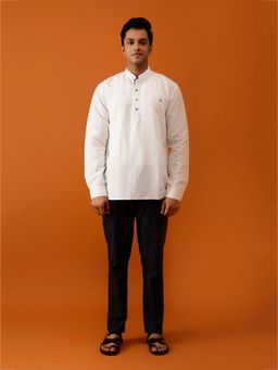 AAVYAM - White Cotton Short Kurta