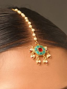 Abdesigns - Elite Gold Plated Multi-Color Pachi Kundan Floral Maangtikka