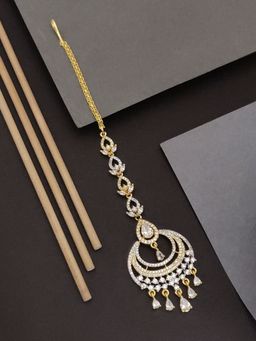 Abdesigns - Elite Gold Plated White American Diamond Maangtikka