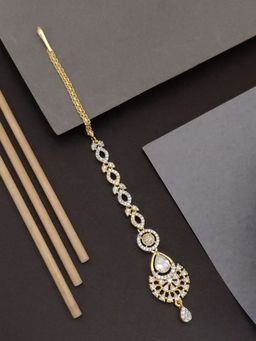 Abdesigns - Elite Gold Plated Stylish White American Diamond Maangtikka