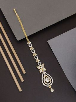 Abdesigns - Elite Gold Plated White American Diamond Maangtikka