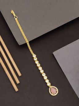 Abdesigns - Elite Gold Plated Pink American Diamond Maangtikka
