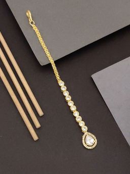 Abdesigns - Elite Gold Plated White American Diamond Maangtikka