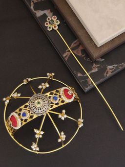 Abdesigns - Gold Plated Kundan Kemp Stone Studded Floral Juda Accessories