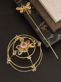 Abdesigns - Gold Plated Kundan Multi-Color Studded Floral Juda Accessories