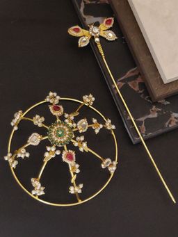 Abdesigns - Gold Plated Multi-Color Kundan Kemp Stone Studded Juda Accessories