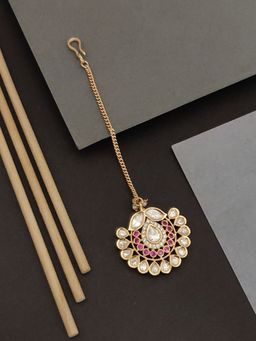 Abdesigns - Stylish Gold Plated Pink Stone Polki Maangtikka