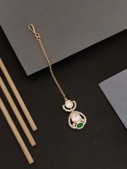 Abdesigns - Elite Gold Plated Green Stone Studded Maangtikka