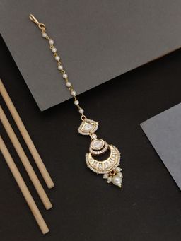 Abdesigns - Gold Plated White Kundan and Pearl Studded Maangtikka