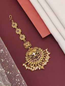 Abdesigns - Elite Gold Plated Red Kemp Stone Studded Maangtikka