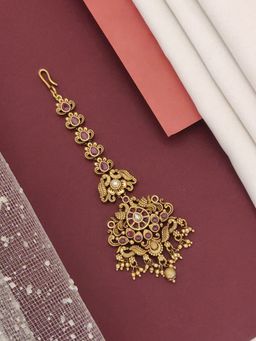 Abdesigns - Elite Gold Plated Red Kemp Stone Studded Maangtikka