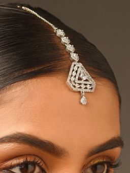 Abdesigns - Silver Plated American Diamond Studded Maangtikka