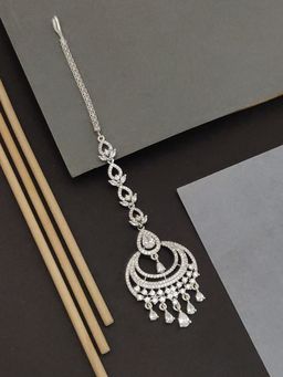 Abdesigns - Stylish Silver Plated American Diamond Maangtikka