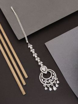 Abdesigns - Elite Silver Plated White American Diamond Maangtikka