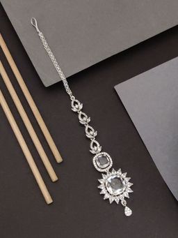 Abdesigns - Elite Silver Plated White American Diamond Maangtikka