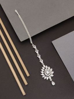 Abdesigns - Elite Silver Plated American Diamond Floral Maangtikka