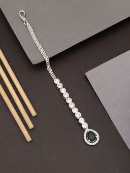 Abdesigns - Elite Silver Plated Green American Diamond Maangtikka
