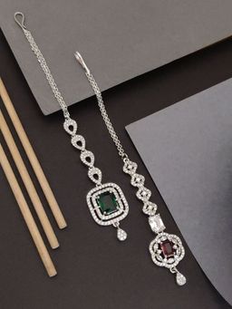 Abdesigns - Silver Plated American Diamond Studded Maangtikka (Pack of 2)
