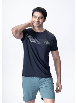 STRCH - Men Black Nylon Round Neck Graphic Printed T-shirt