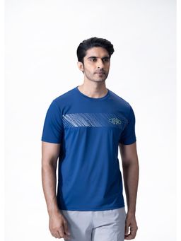 STRCH - Men Navy Blue Nylon Round Neck Graphic Printed T-shirt