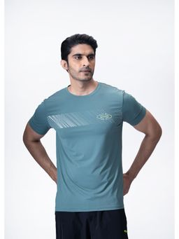 STRCH - Men Blue Nylon Round Neck Graphic Printed T-shirt