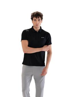 STRCH - Men Black Solid Nylon Polo T-shirt
