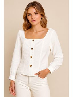 NOBARR - White Rayon Blend Square Neck Button Front Top