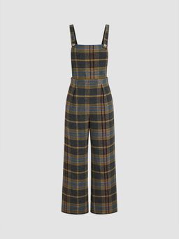 Cider - Tweed Plaid Button Up Wide Leg Jumpsuit