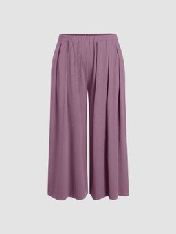 Cider - Solid Elastic Waist Pocket Wide Leg Pants Curve & Plus