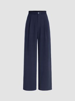 Cider - Solid High Waist Pleated Wide Leg Trousers