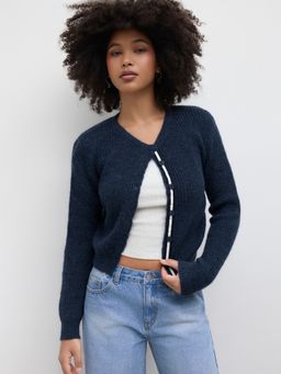 Cider - Wool-blend Knit Round Neckline Button Cardigan