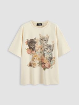 Cider - Cotton-blend Round Neckline Animal Short Sleeve Tee