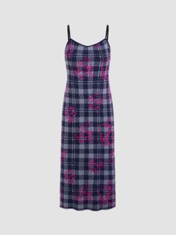 Cider - V-neck Cartoon Floral Knitted Midi Dress