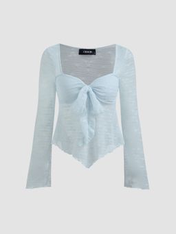 Cider - Lace Square Neck Knotted Long Sleeve Top