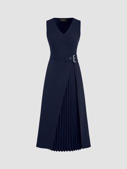 Cider - V-neck Solid Split Midi Dress