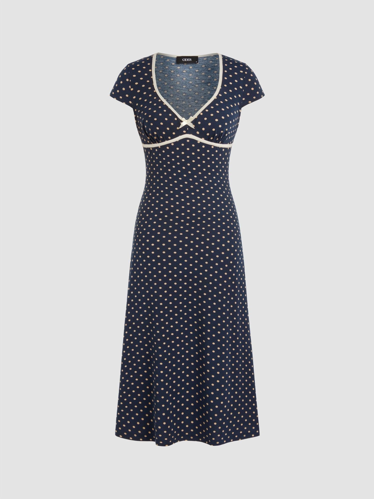 cider Knit V-neck Polka Dot Bowknot Midi Dress-picture-16