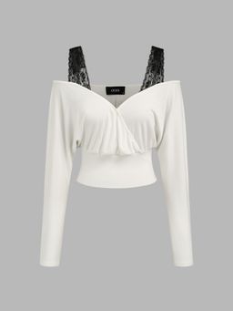 Cider - Off-shoulder Lace Long Sleeve Top