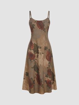 Cider - U-neck Floral Ruffle Midi Dress
